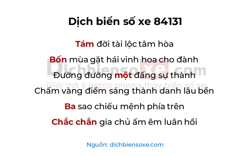 Dịch thơ biển số 84131