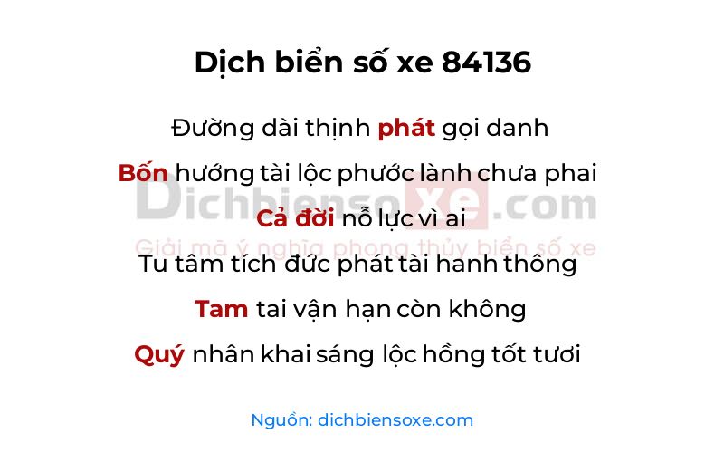 Dịch thơ biển số 84136