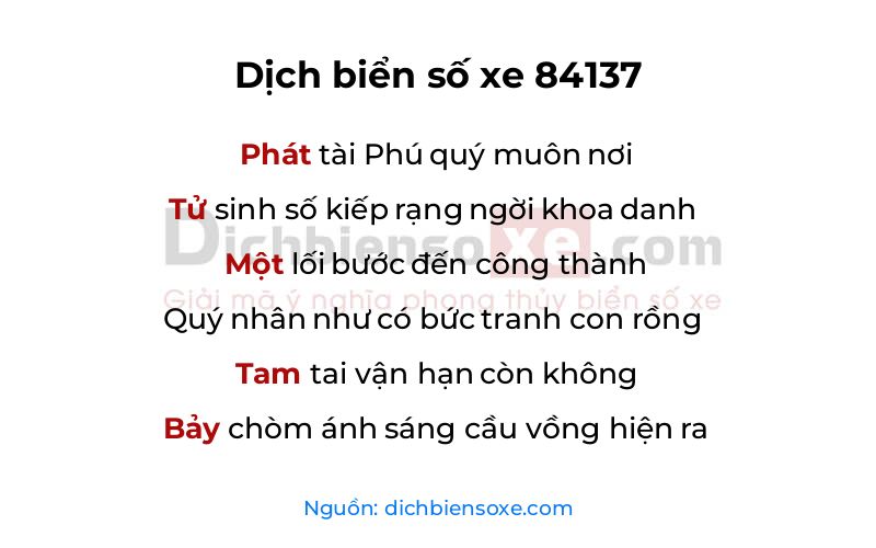 Dịch thơ biển số 84137