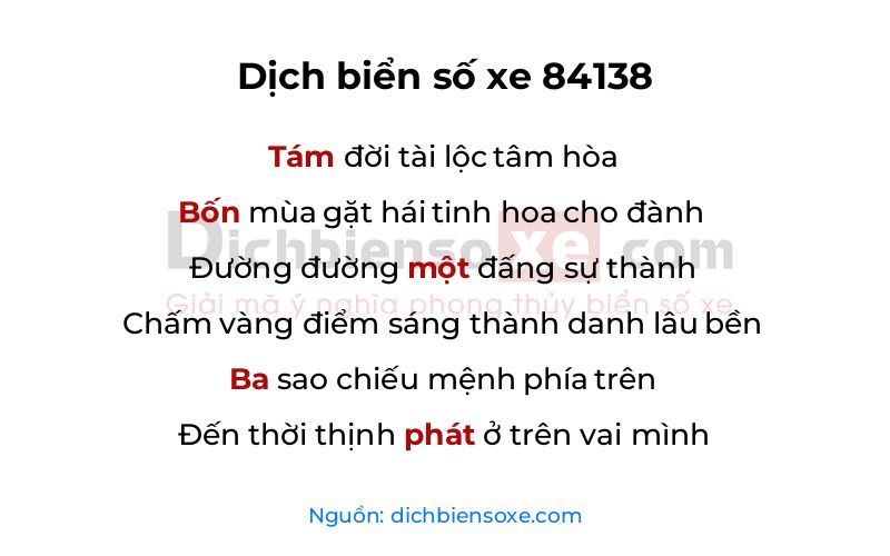 Dịch thơ biển số 84138