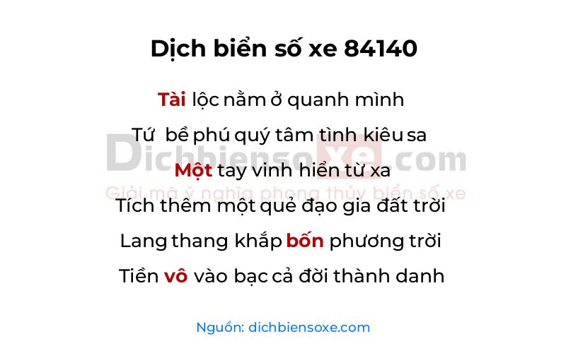 Dịch thơ biển số 84140