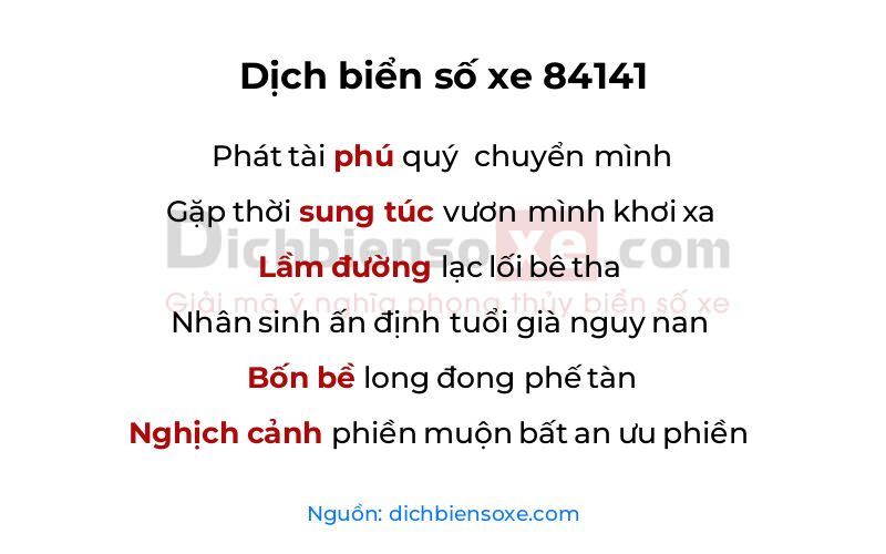 Dịch thơ biển số 84141