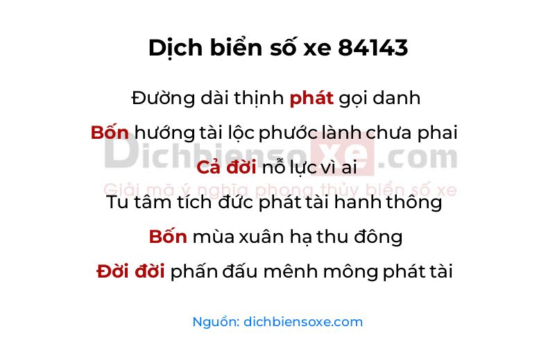 Dịch thơ biển số 84143