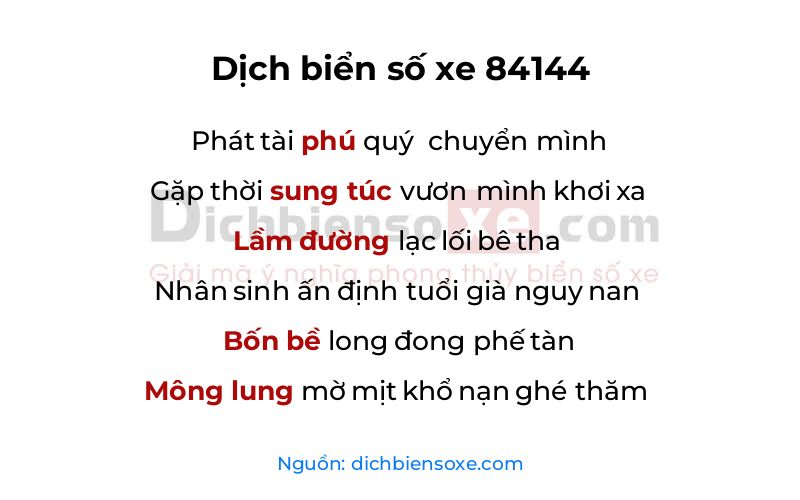 Dịch thơ biển số 84144