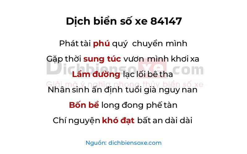 Dịch thơ biển số 84147
