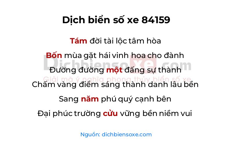 Dịch thơ biển số 84159