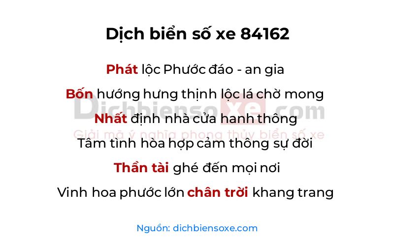 Dịch thơ biển số 84162