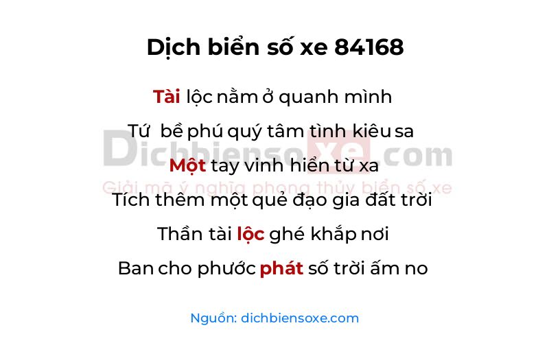 Dịch thơ biển số 84168