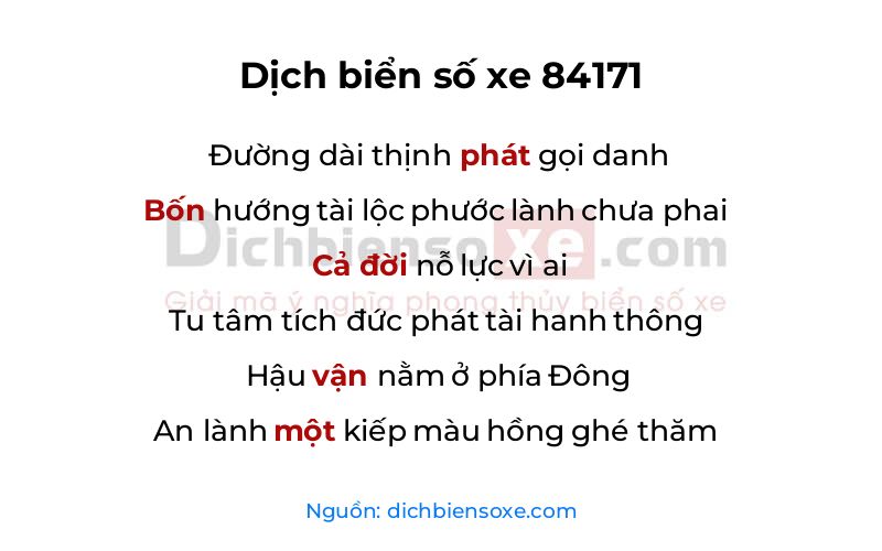 Dịch thơ biển số 84171