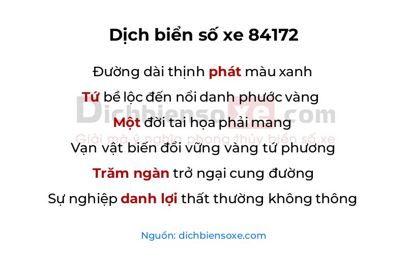 Dịch thơ biển số 84172