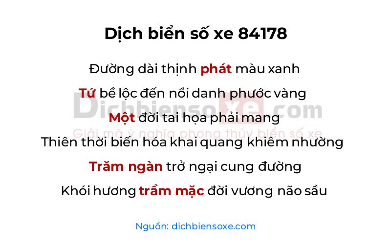 Dịch thơ biển số 84178