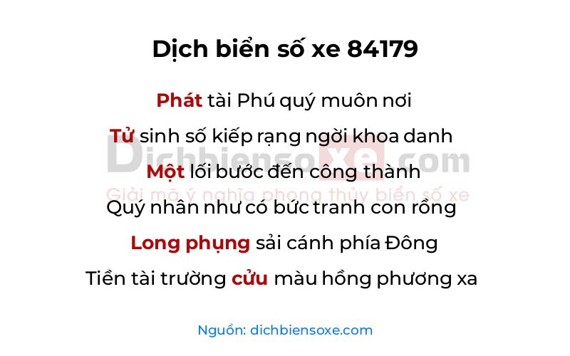 Dịch thơ biển số 84179