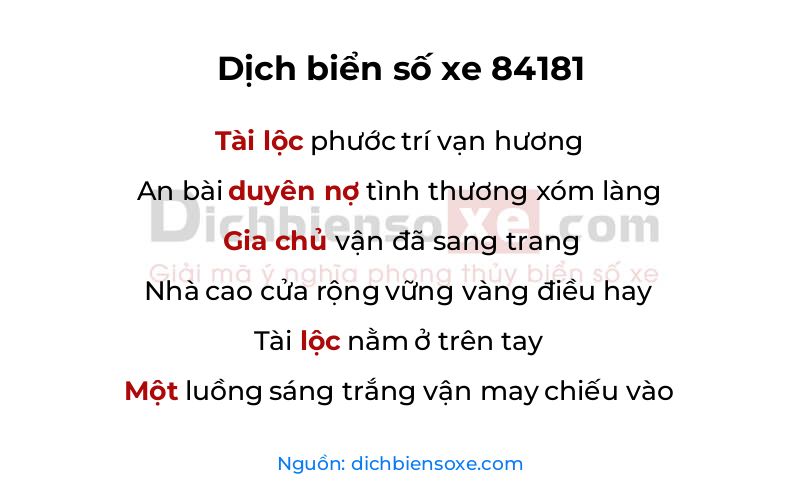 Dịch thơ biển số 84181
