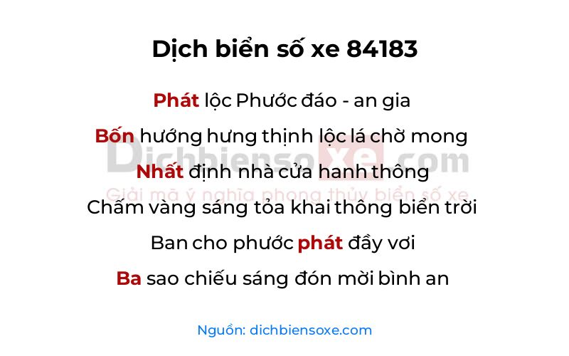 Dịch thơ biển số 84183