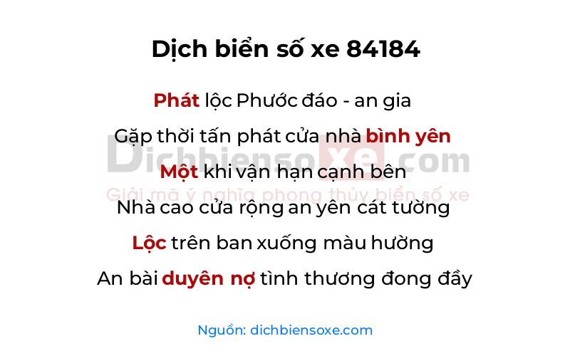 Dịch thơ biển số 84184
