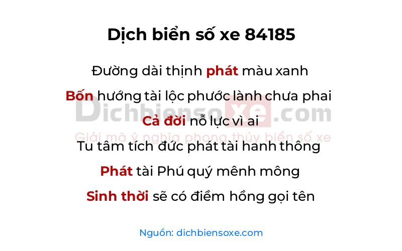 Dịch thơ biển số 84185