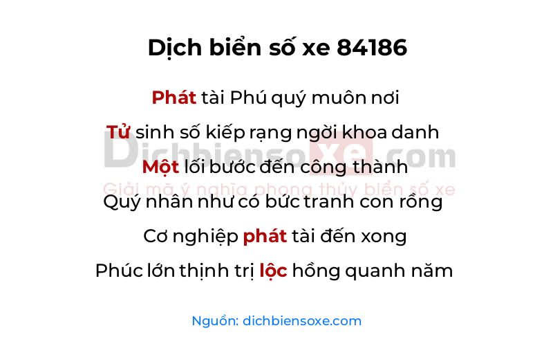 Dịch thơ biển số 84186