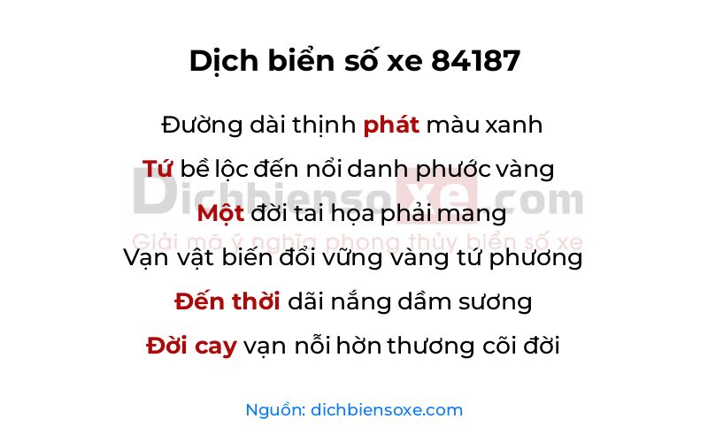 Dịch thơ biển số 84187