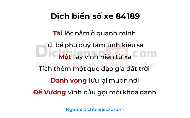 Dịch thơ biển số 84189