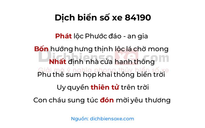 Dịch thơ biển số 84190