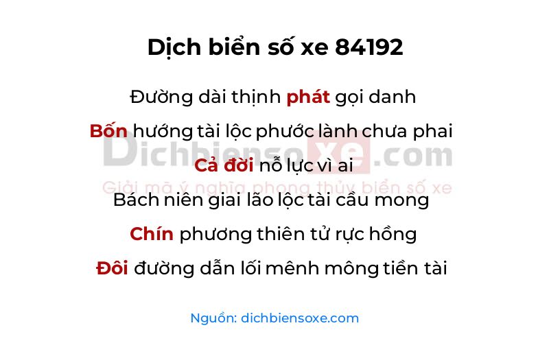 Dịch thơ biển số 84192