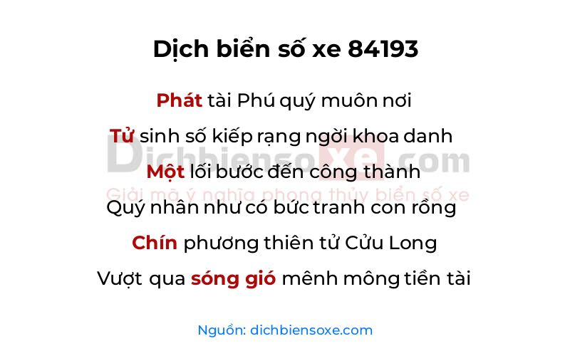 Dịch thơ biển số 84193