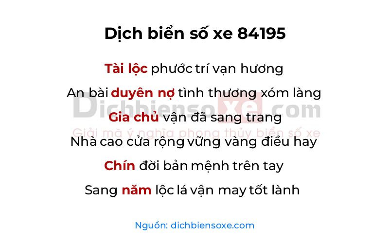 Dịch thơ biển số 84195