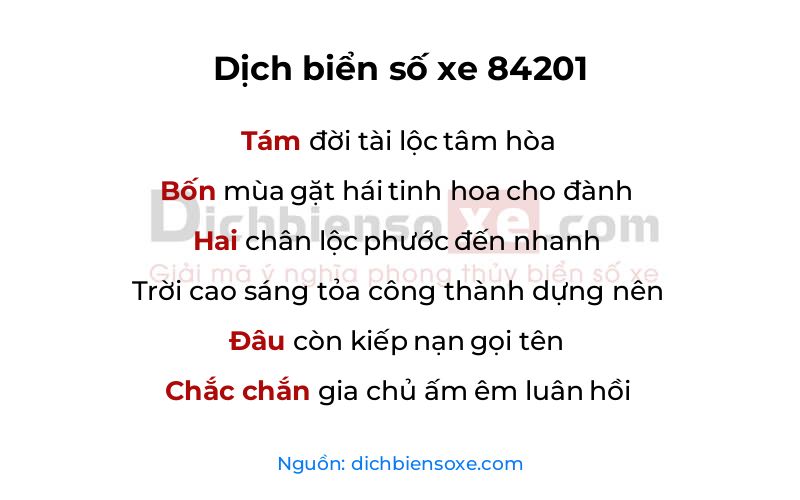 Dịch thơ biển số 84201