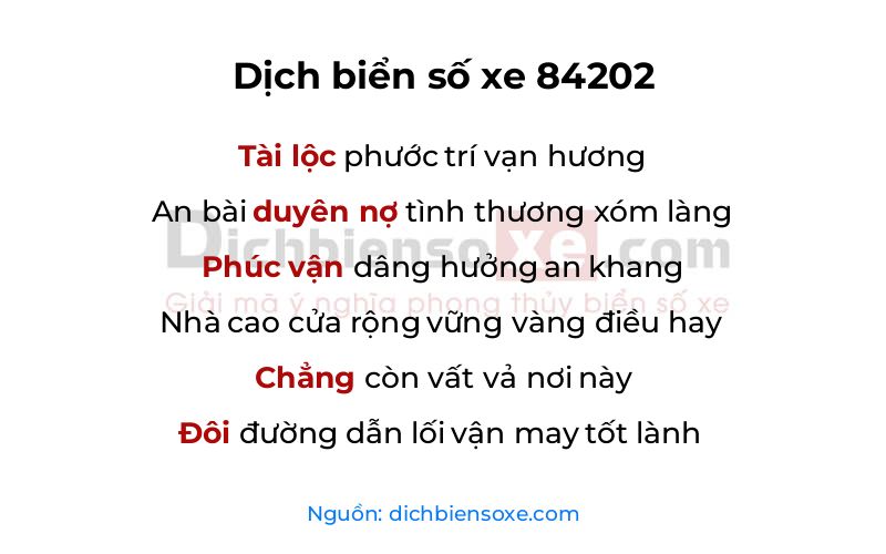 Dịch thơ biển số 84202