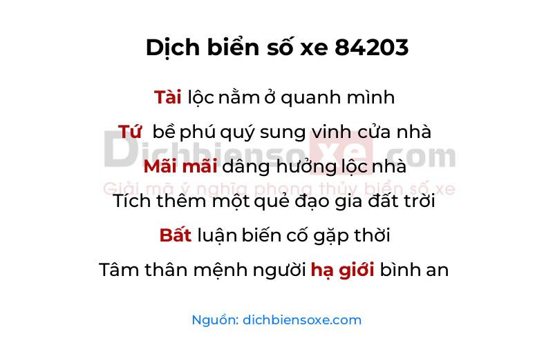Dịch thơ biển số 84203
