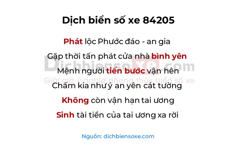 Dịch thơ biển số 84205