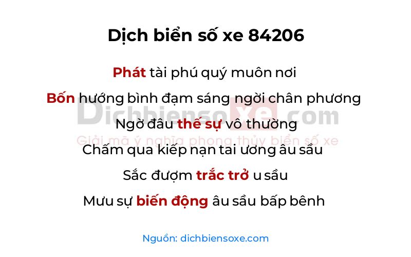 Dịch thơ biển số 84206
