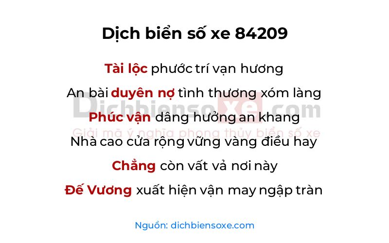 Dịch thơ biển số 84209
