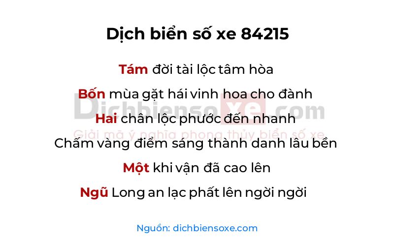 Dịch thơ biển số 84215
