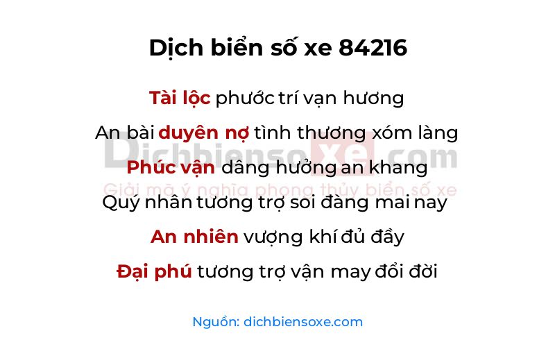 Dịch thơ biển số 84216