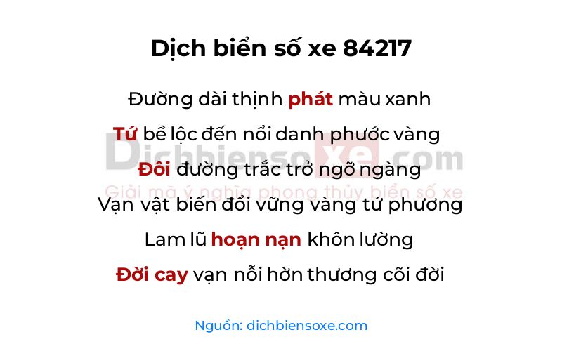 Dịch thơ biển số 84217