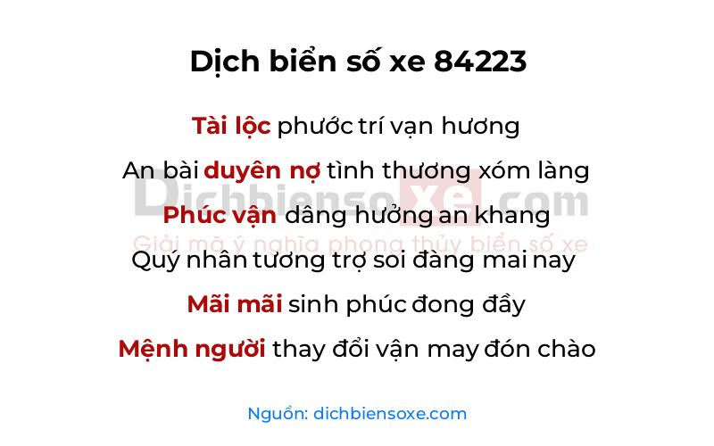 Dịch thơ biển số 84223