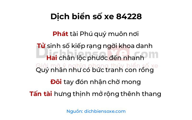 Dịch thơ biển số 84228