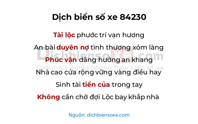 Dịch thơ biển số 84230