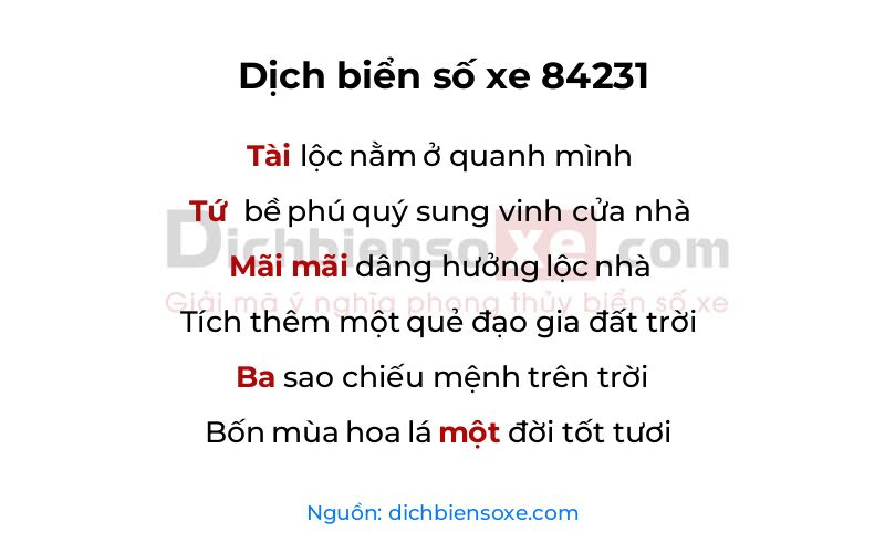 Dịch thơ biển số 84231