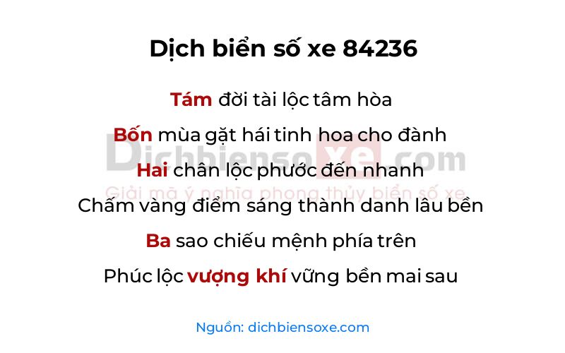 Dịch thơ biển số 84236