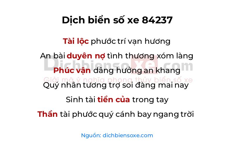 Dịch thơ biển số 84237