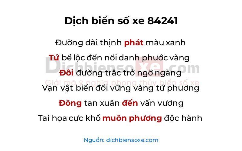 Dịch thơ biển số 84241