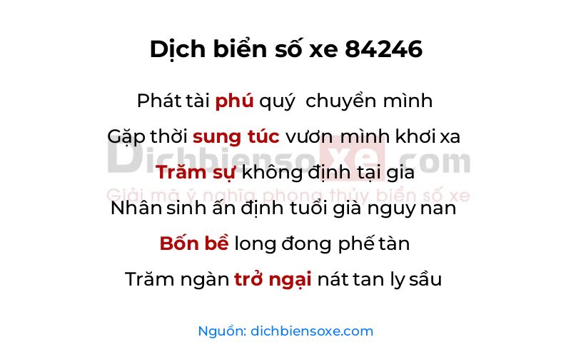 Dịch thơ biển số 84246