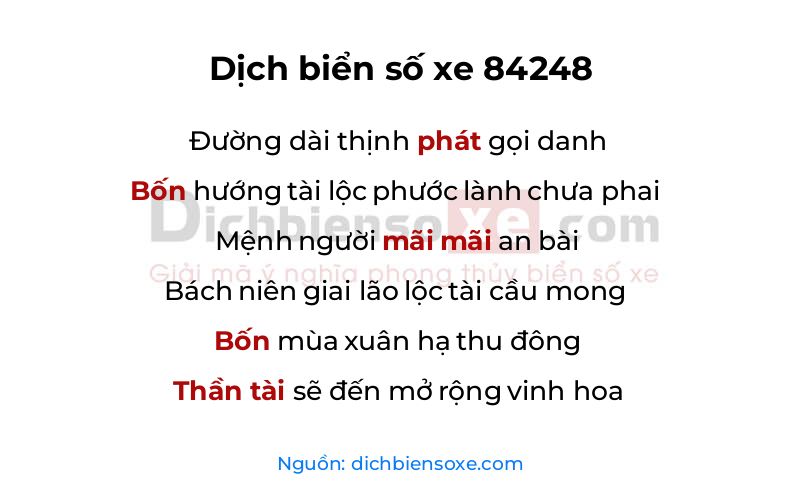 Dịch thơ biển số 84248