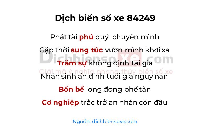 Dịch thơ biển số 84249