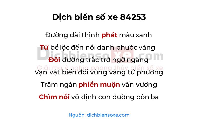 Dịch thơ biển số 84253