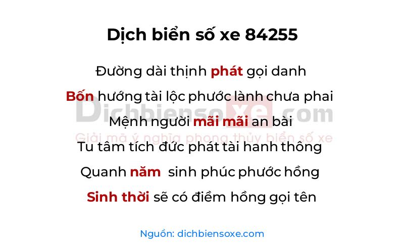 Dịch thơ biển số 84255
