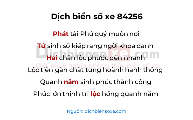 Dịch thơ biển số 84256