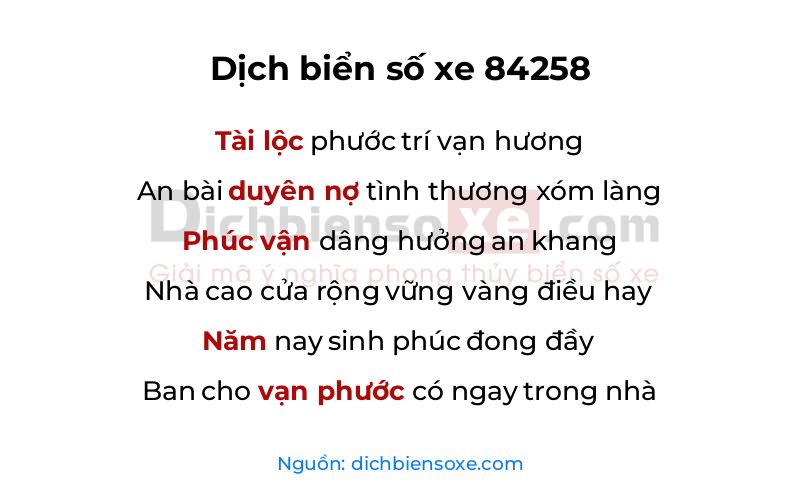 Dịch thơ biển số 84258